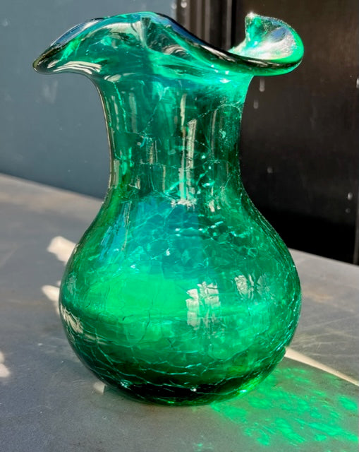 Vintage Emerald Green Crackle Bud Vase