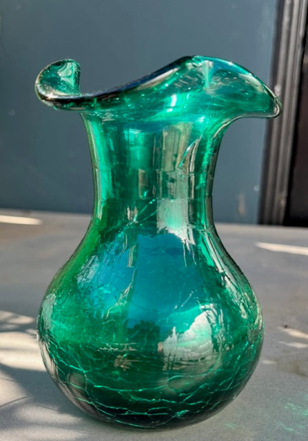 Vintage Emerald Green Crackle Bud Vase