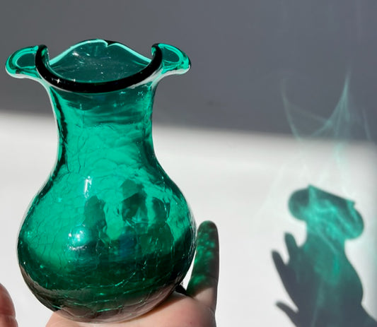 Vintage Emerald Green Crackle Bud Vase
