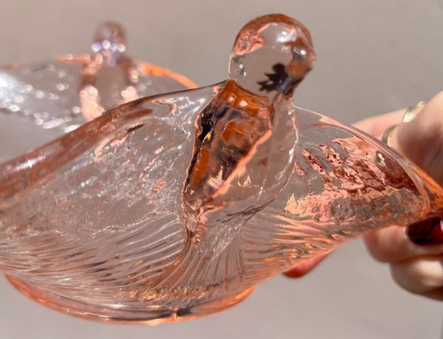 Pink Glass Bird Catchall