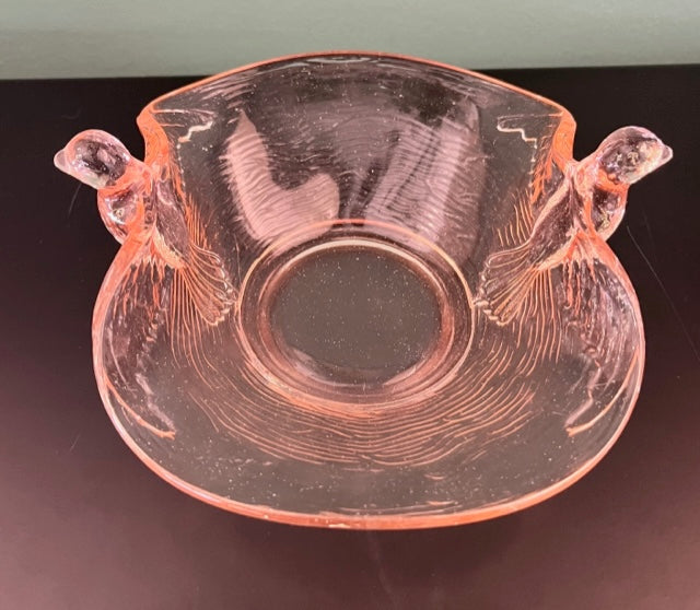 Pink Glass Bird Catchall