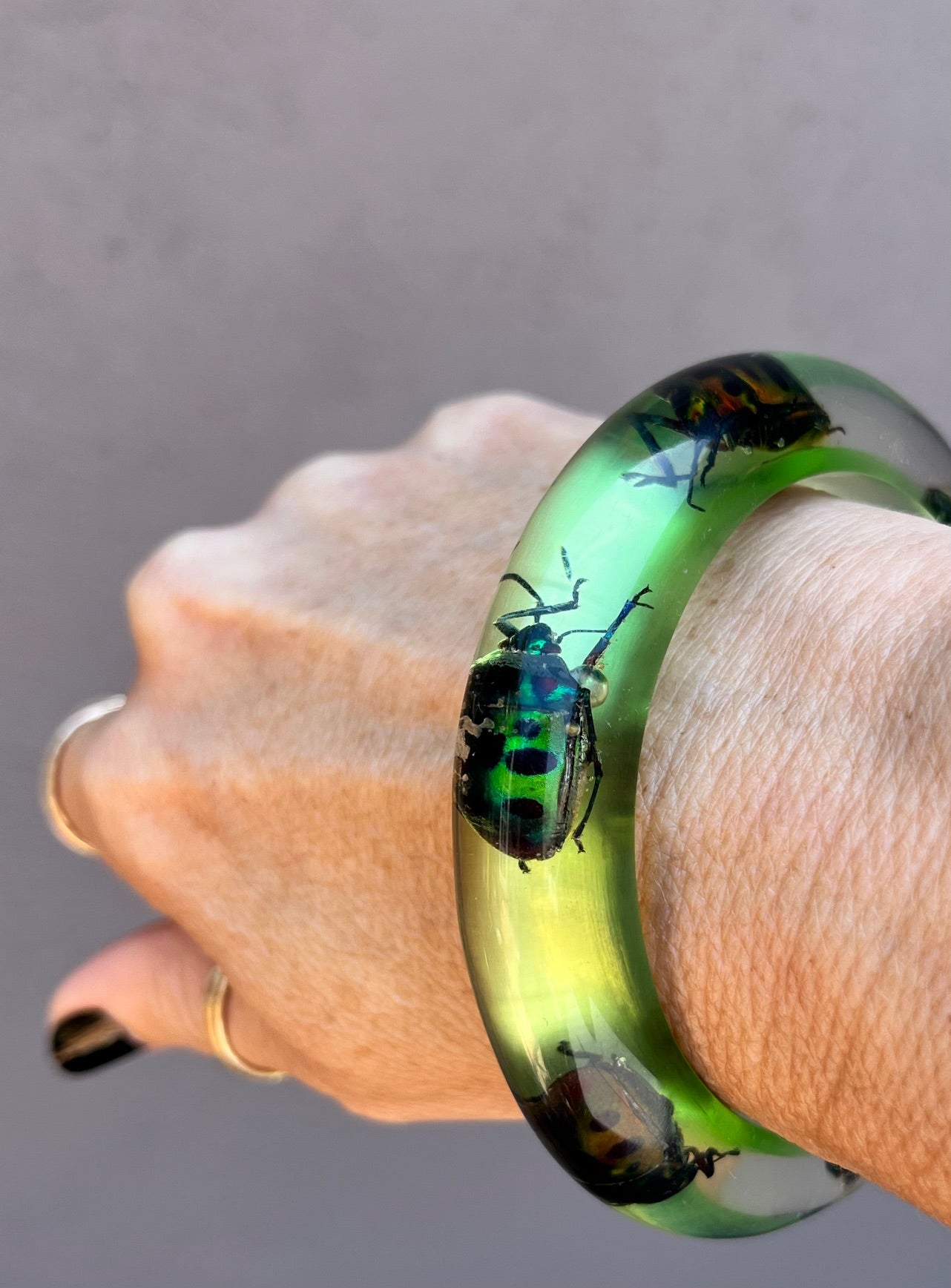 Vintage Jewel Beetle Lucite Bangle