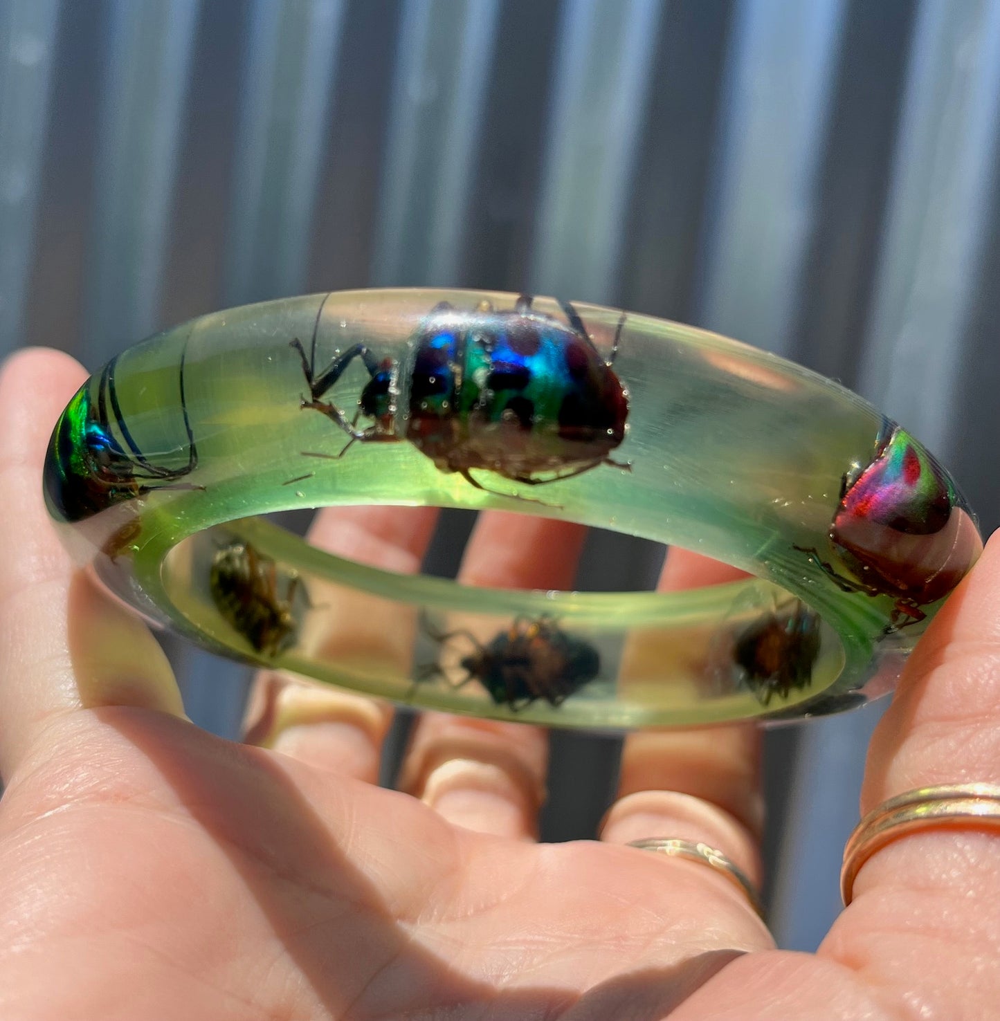 Vintage Jewel Beetle Lucite Bangle