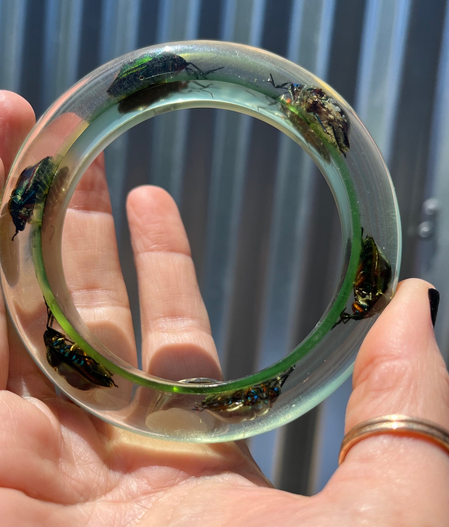 Vintage Jewel Beetle Lucite Bangle