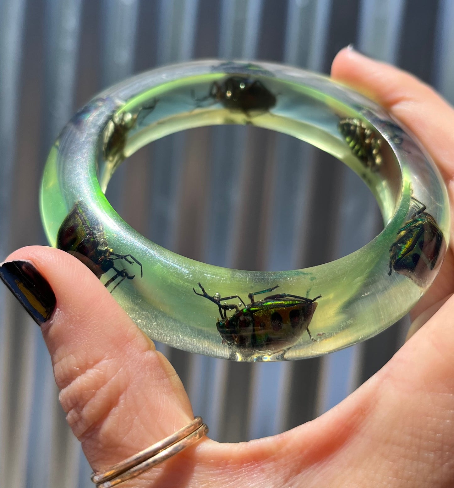 Vintage Jewel Beetle Lucite Bangle