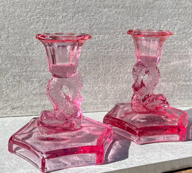 Vintage Amethyst Glass Koi Fish Candle Holders -A Pair.